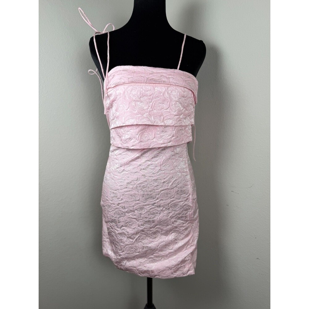 Hello Molly Pink Floral Textured Mini Dress XS Rose Jacquard Strappy